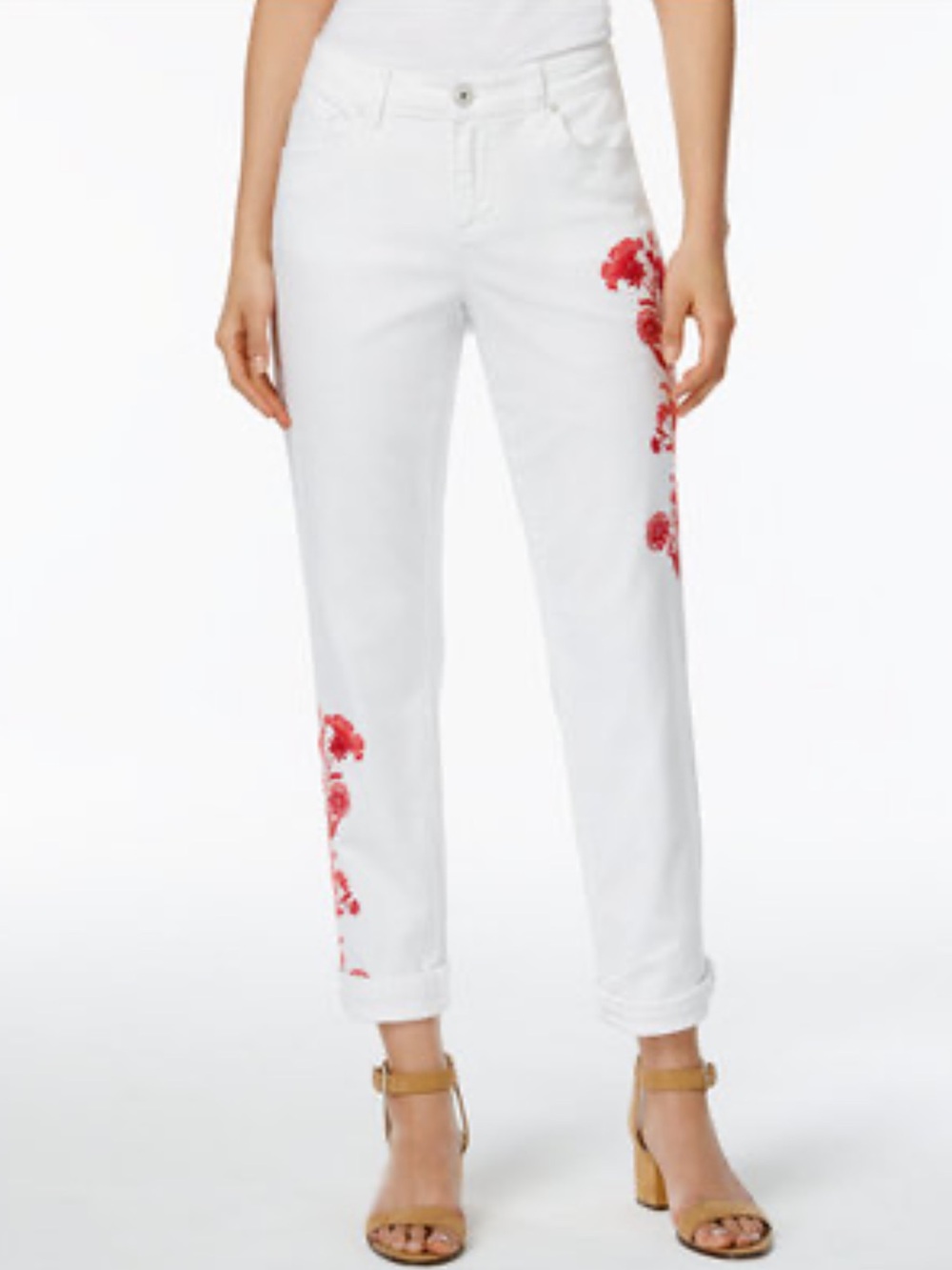 Style & Co. White Embroidered  Boyfriend Jeans size 8- NWT